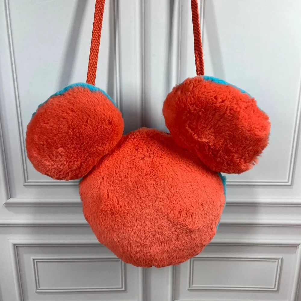 Disney Parks Mickey Mouse Crossbody Bag Kids Pink Blue Faux Fur Plush Ears